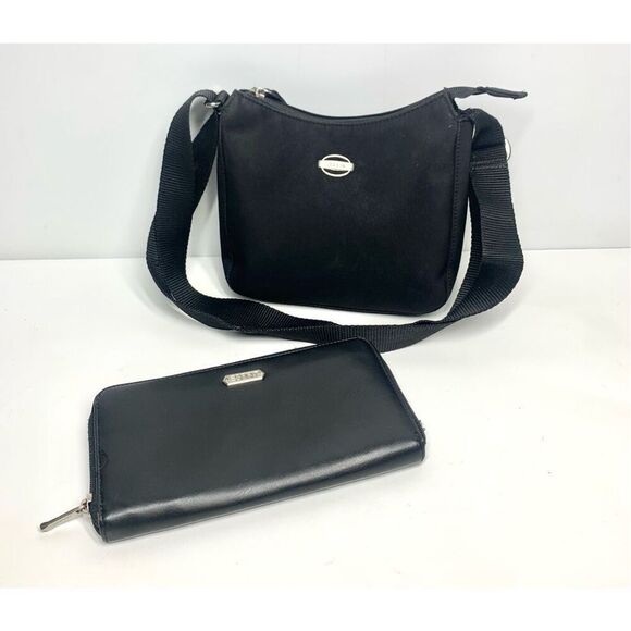 Vintage Esprit Black Nylon Crossbody Bag and Zip Around Wallet 1990s Retro - Picture 1 of 8